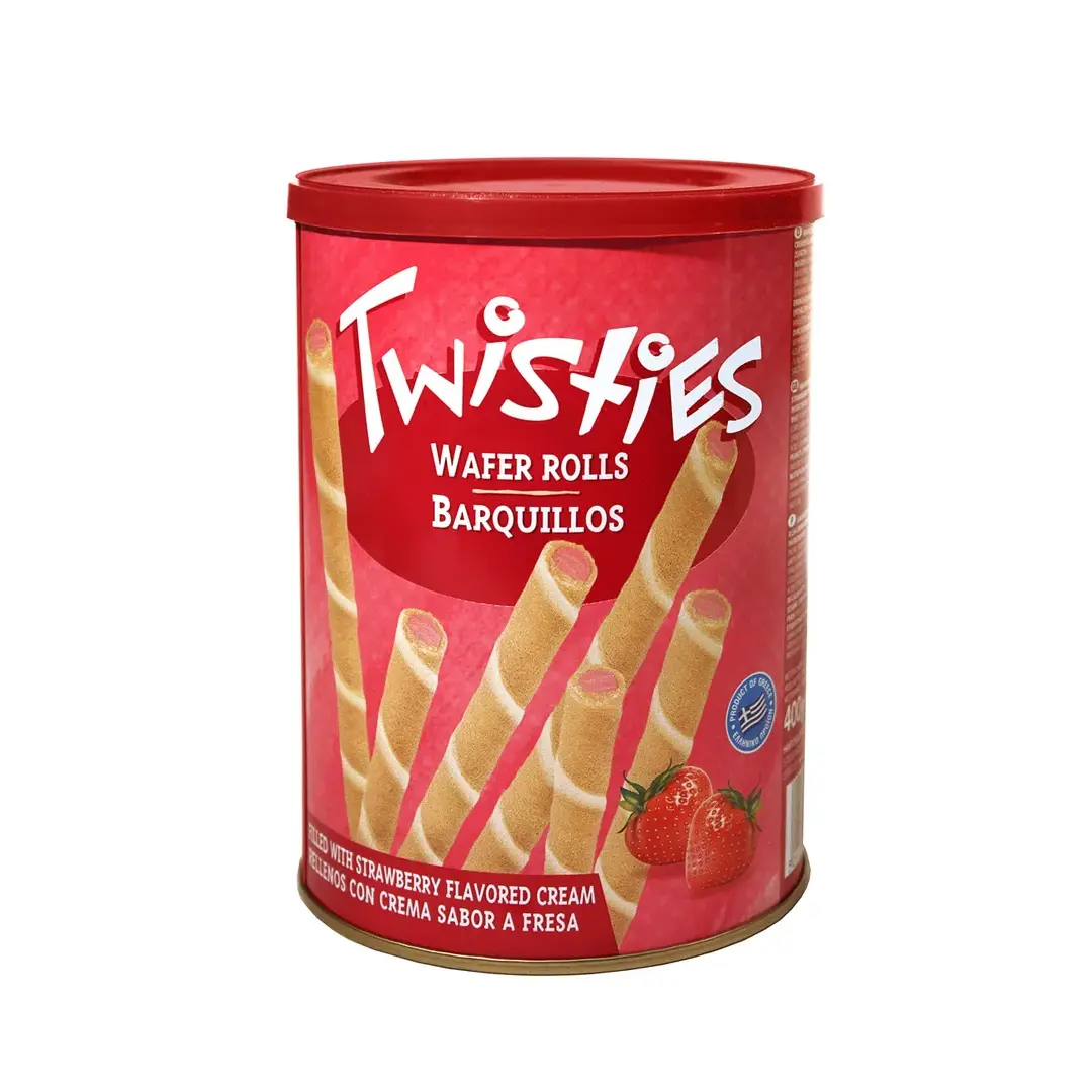 TWISTIES Вафельные трубочки с клубничным кремом ж/б 400 грамм Греция