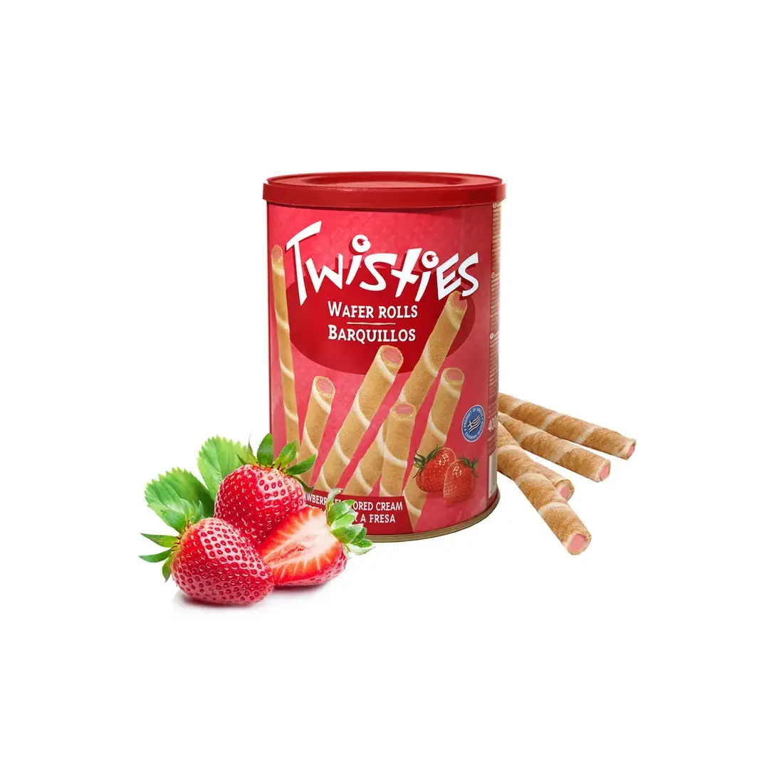 TWISTIES Вафельные трубочки с клубничным кремом ж/б 400 грамм Греция, изображение 2