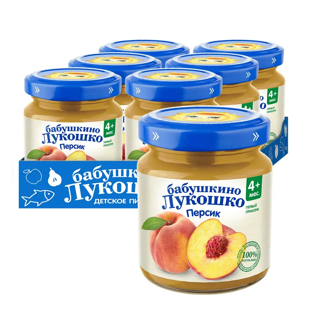 Пюре фруктовое Бабушкино лукошко с 4 месяцев, персик, 100 г x 6