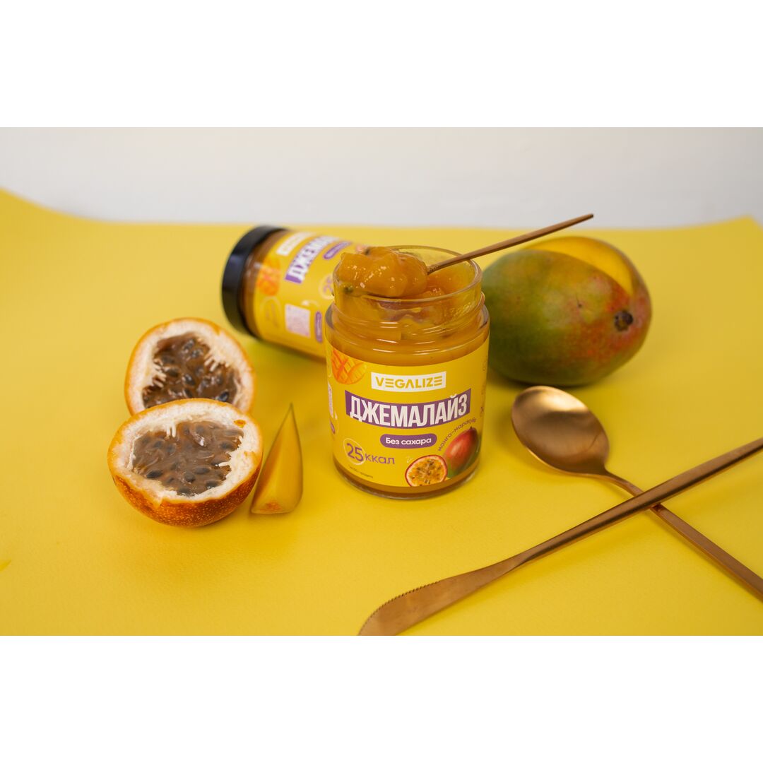 Джем, Джемалайз VEGALIZE, Манго-маракуйя, без сахара, низкокалорийный, фитнес-продукт, для похудения, постный, изображение 5