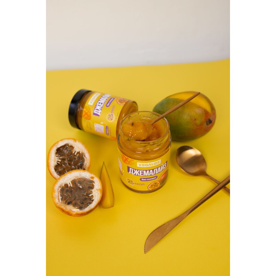 Джем, Джемалайз VEGALIZE, Манго-маракуйя, без сахара, низкокалорийный, фитнес-продукт, для похудения, постный, изображение 9