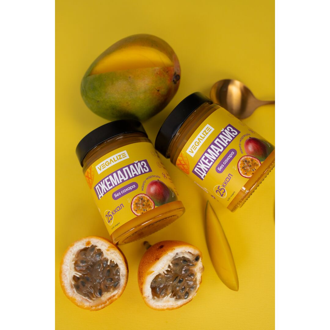 Джем, Джемалайз VEGALIZE, Манго-маракуйя, без сахара, низкокалорийный, фитнес-продукт, для похудения, постный, изображение 3