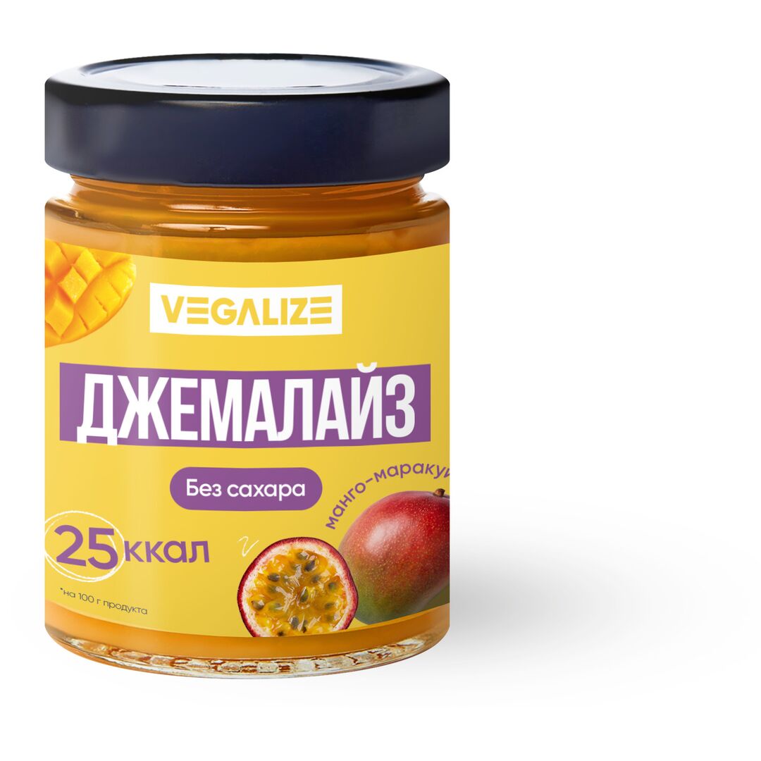 Джем, Джемалайз VEGALIZE, Манго-маракуйя, без сахара, низкокалорийный, фитнес-продукт, для похудения, постный, изображение 2