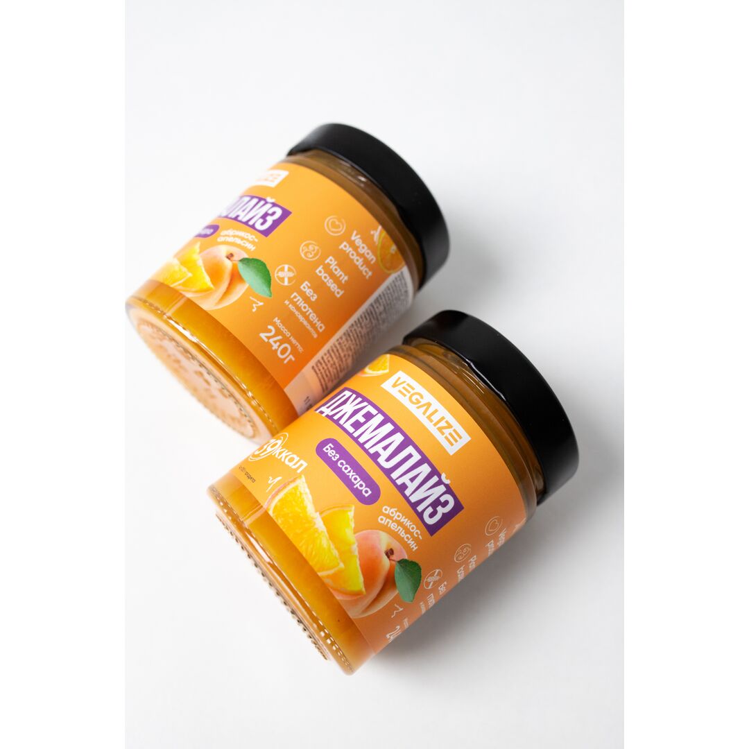 Джем, Джемалайз VEGALIZE, Абрикос-апельсин, без сахара, низкокалорийный, постный, фитнес-продукт, для похудения и здорового питания, изображение 6