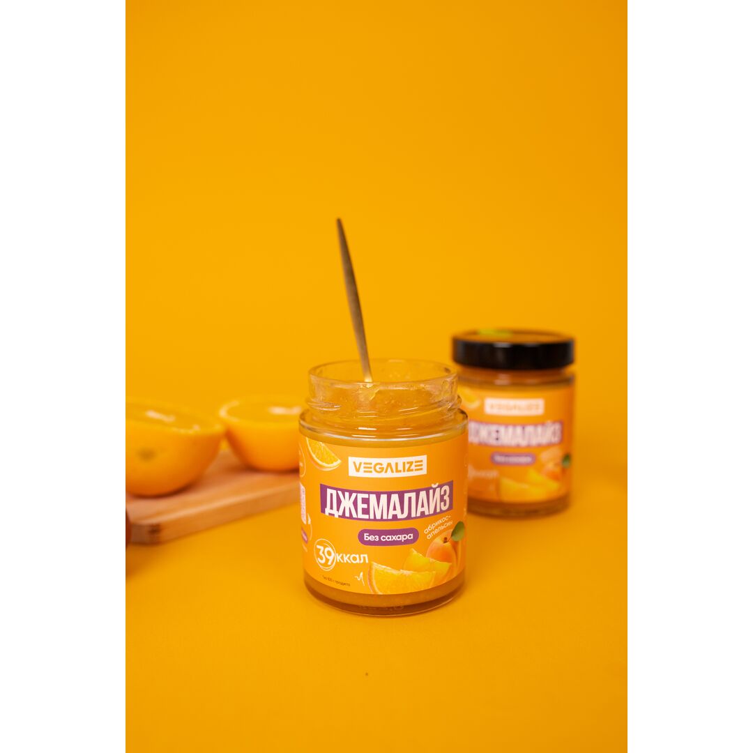 Джем, Джемалайз VEGALIZE, Абрикос-апельсин, без сахара, низкокалорийный, постный, фитнес-продукт, для похудения и здорового питания, изображение 3
