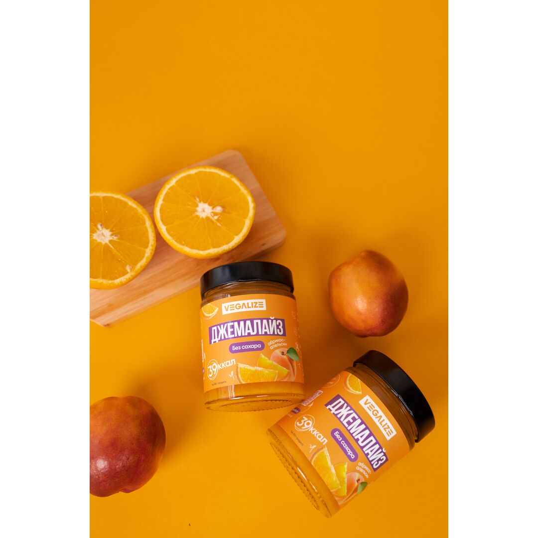 Джем, Джемалайз VEGALIZE, Абрикос-апельсин, без сахара, низкокалорийный, постный, фитнес-продукт, для похудения и здорового питания, изображение 5