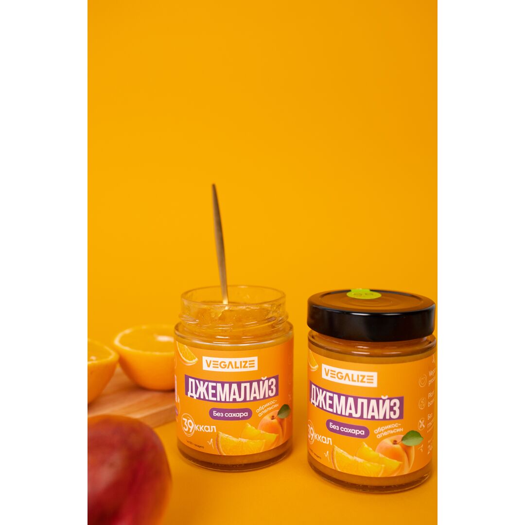 Джем, Джемалайз VEGALIZE, Абрикос-апельсин, без сахара, низкокалорийный, постный, фитнес-продукт, для похудения и здорового питания, изображение 8