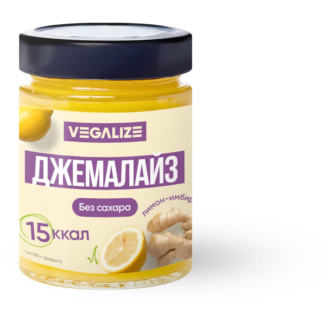 Джем, Джемалайз VEGALIZE, Лимон-имбирь, без сахара, низкокалорийный, фитнес-продукт, для похудения, постный, изображение 2
