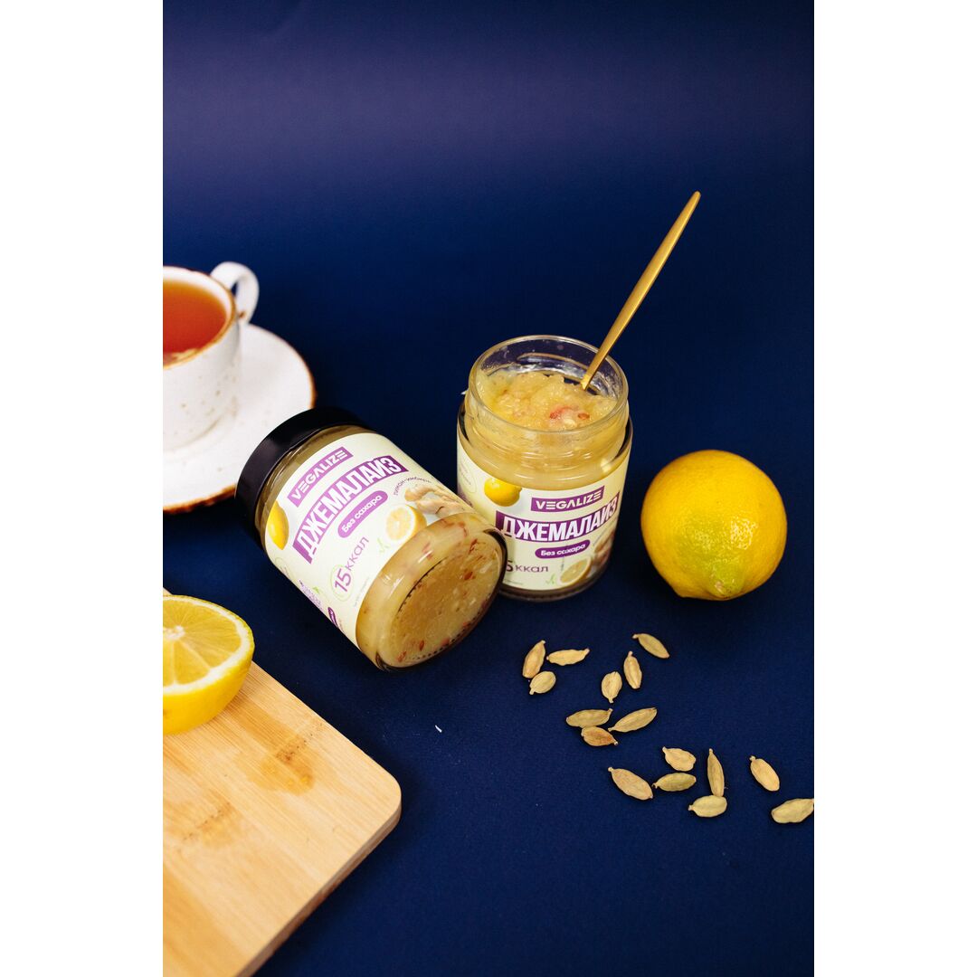 Джем, Джемалайз VEGALIZE, Лимон-имбирь, без сахара, низкокалорийный, фитнес-продукт, для похудения, постный, изображение 4