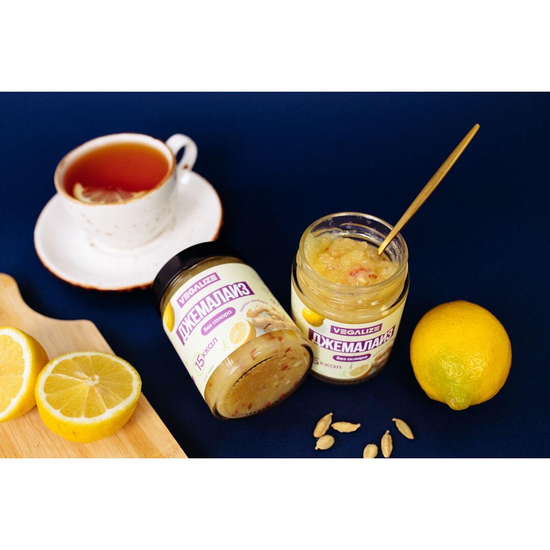 Джем, Джемалайз VEGALIZE, Лимон-имбирь, без сахара, низкокалорийный, фитнес-продукт, для похудения, постный, изображение 3