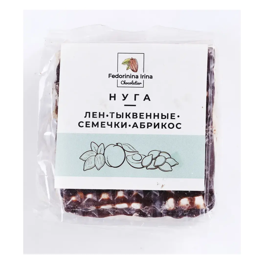 Нуга с шоколадным покрытием лён-тыквенные семечки-абрикос, Шоколадная мастерская Федорининой Ирины, 95г, изображение 4