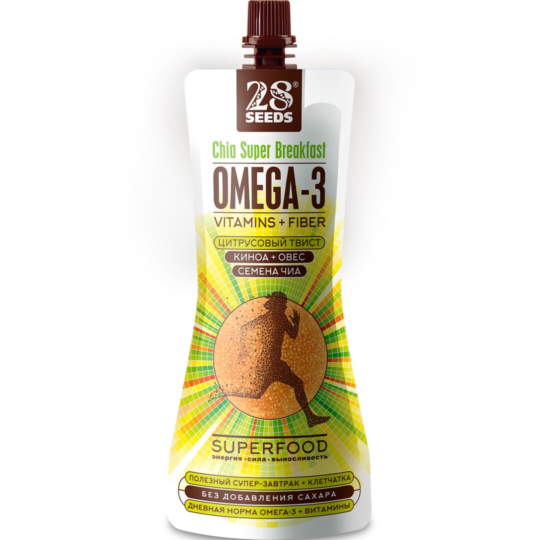 Супер-завтрак 28SEEDS Чиа ОМЕГА-3 Цитрусовый твист, Натуральный полезный продукт питания без сахара с омега 6, клетчаткой, протеином, пюре фруктовое, смузи, изображение 4