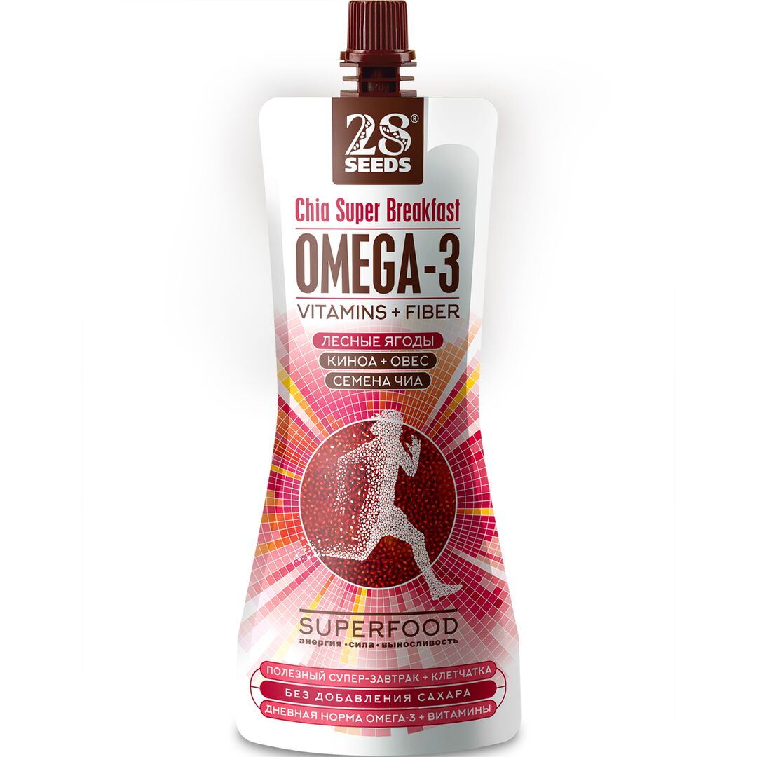 Супер-завтрак 28SEEDS, смузи без сахара Чиа Омега-3 Лесные ягоды, омега 6, клетчатка, протеин, Полезное фруктовое пюре, изображение 4