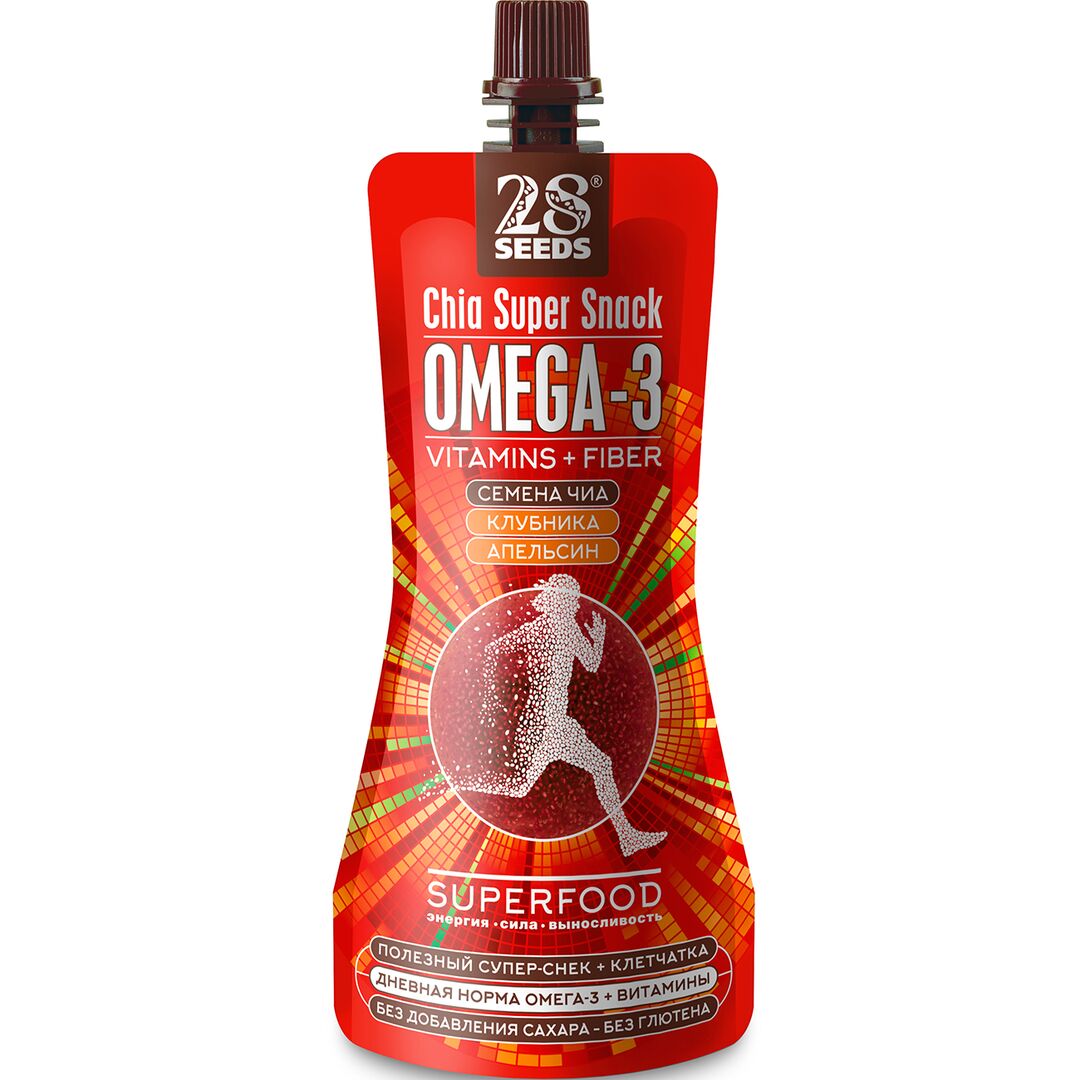 Супер-снек 28SEEDS, смузи без сахара Чиа Омега-3 Клубника-Апельсин, омега 6, клетчатка, протеин, Полезное фруктовое пюре, Веган суперфуд, изображение 4