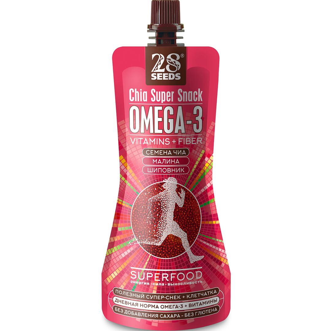Супер-снек 28SEEDS, полезные смузи без сахара Чиа Омега-3 Малина-Шиповник, омега 6, клетчатка, протеин, фруктовое пюре, изображение 4