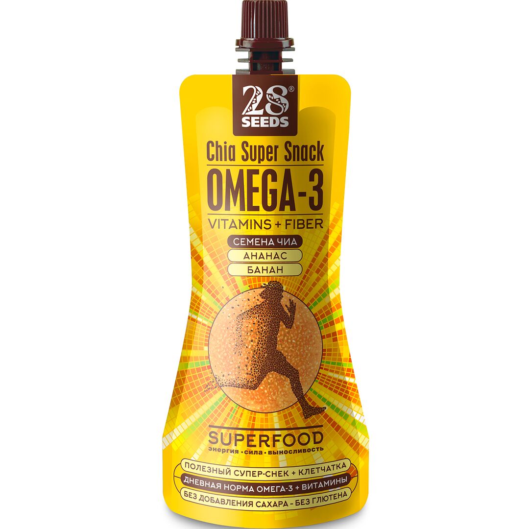 Супер-снек 28SEEDS, смузи без сахара Чиа Омега-3 Ананас и Банан, омега 6, клетчатка, протеин, Полезное фруктовое пюре, изображение 4