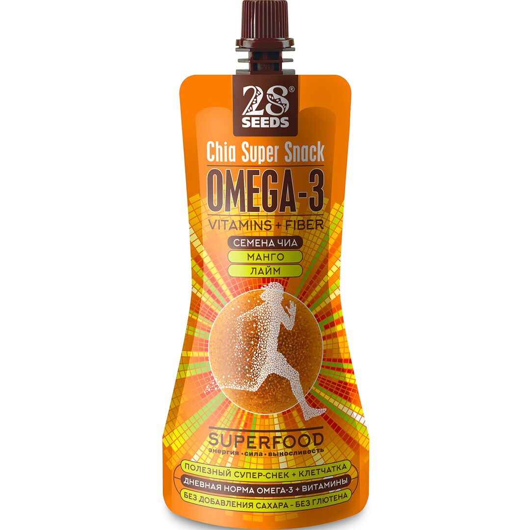 Супер-снек 28SEEDS, смузи без сахара Чиа Омега-3 Манго и Лайм, омега 6, клетчатка, протеин, Полезное фруктовое пюре, изображение 4