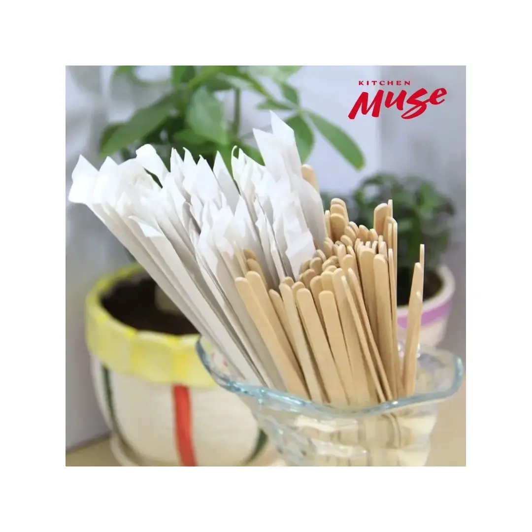 Размешиватель для напитков в индивидуальной упаковке деревянный Kitchen Muse WCSP