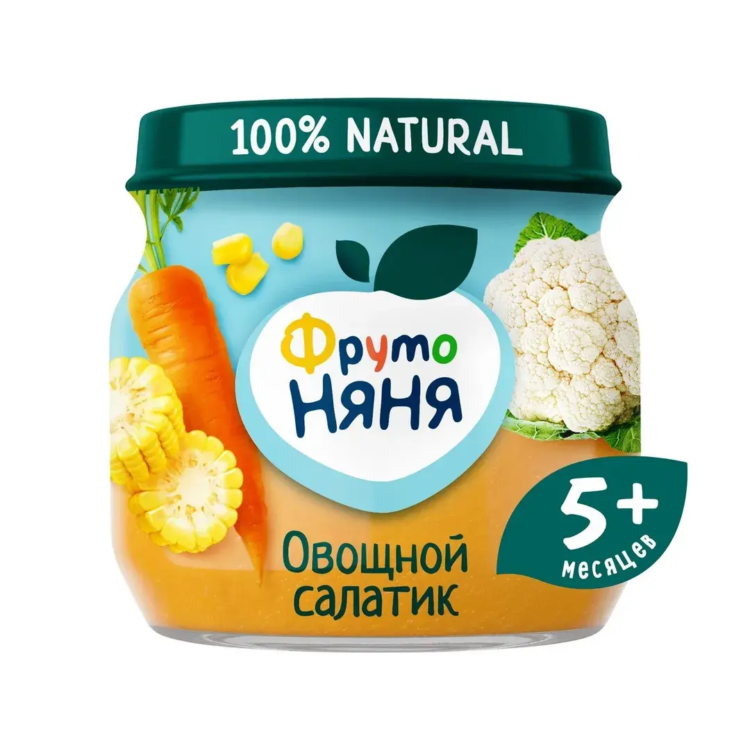 Пюре овощное ФрутоНяня с 5 месяцев, цветная капуста, кукуруза и морковь, 80 г x 12