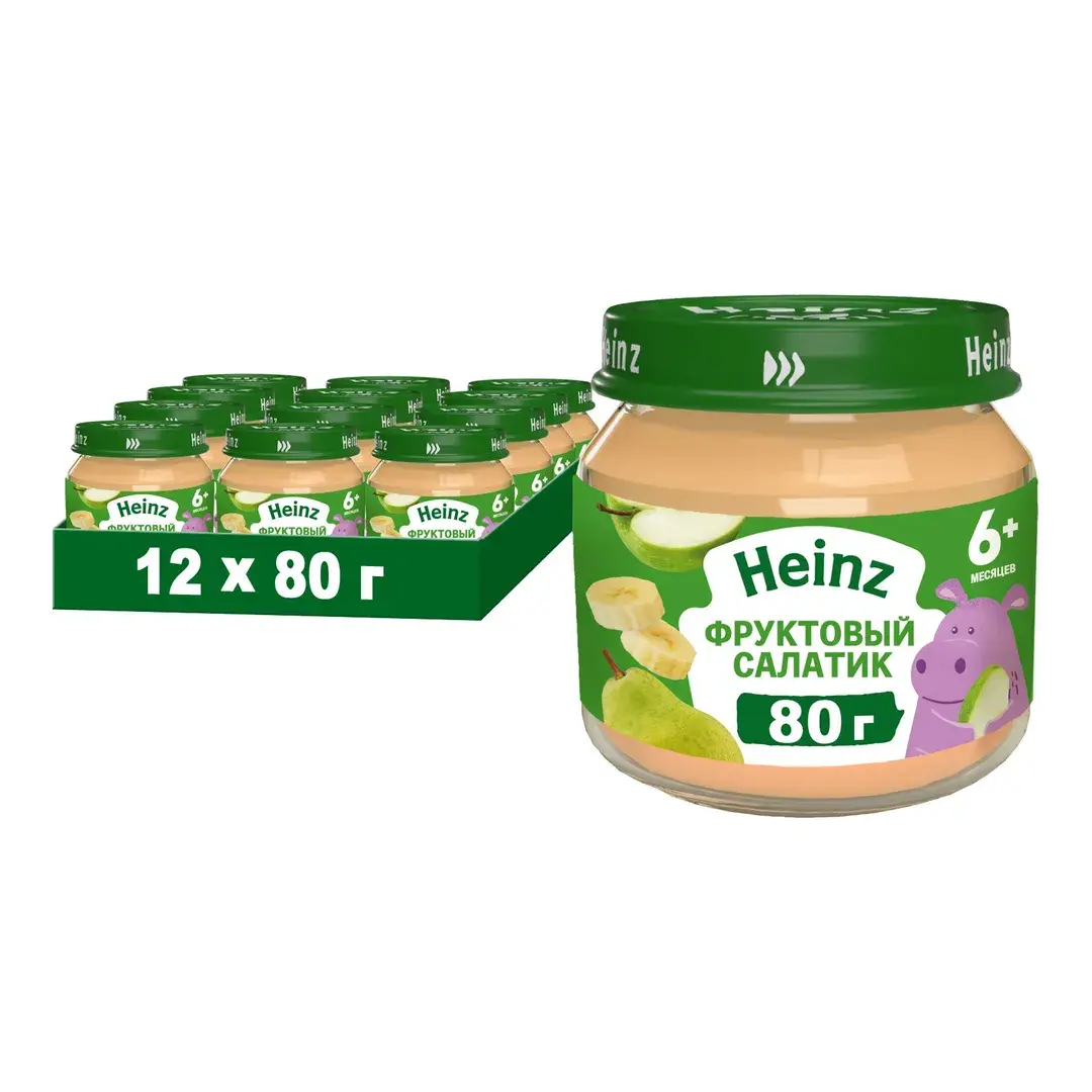 Пюре фруктовое Heinz с 6 месяцев, фруктовый салатик, 80 г x 12