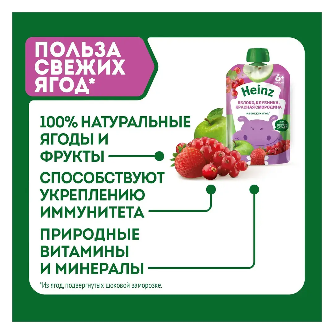 Пюре фруктовое Heinz с 6 месяцев, яблоко, клубника, красная смородина, 90 г x 12, изображение 4