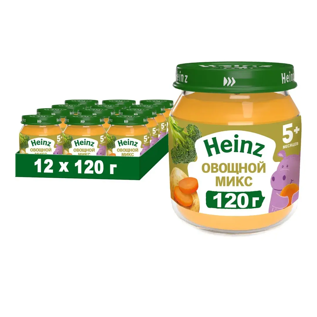 Пюре овощное Heinz с 5 месяцев, овощной микс, 120 г x 12