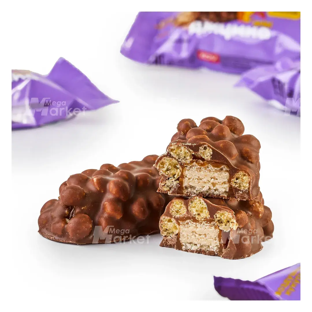 Вафли Джумка-мини, упаковка 500 гр с мягкой карамелью и воздушной кукурузой, глазированные молочным шоколадом ТМ KDV, изображение 3