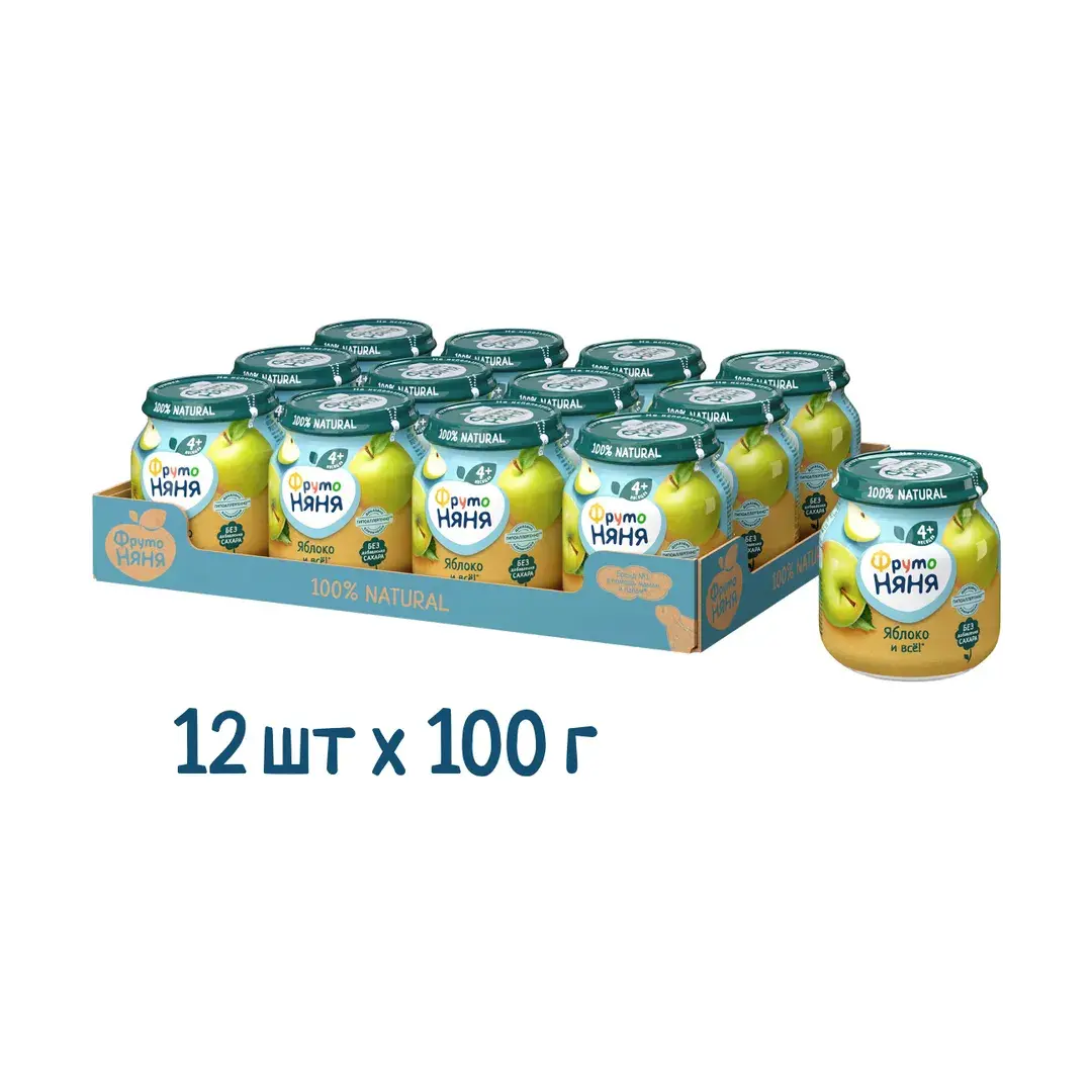 Пюре фруктовое ФрутоНяня с 4 месяцев, яблоко, 100 г x 12