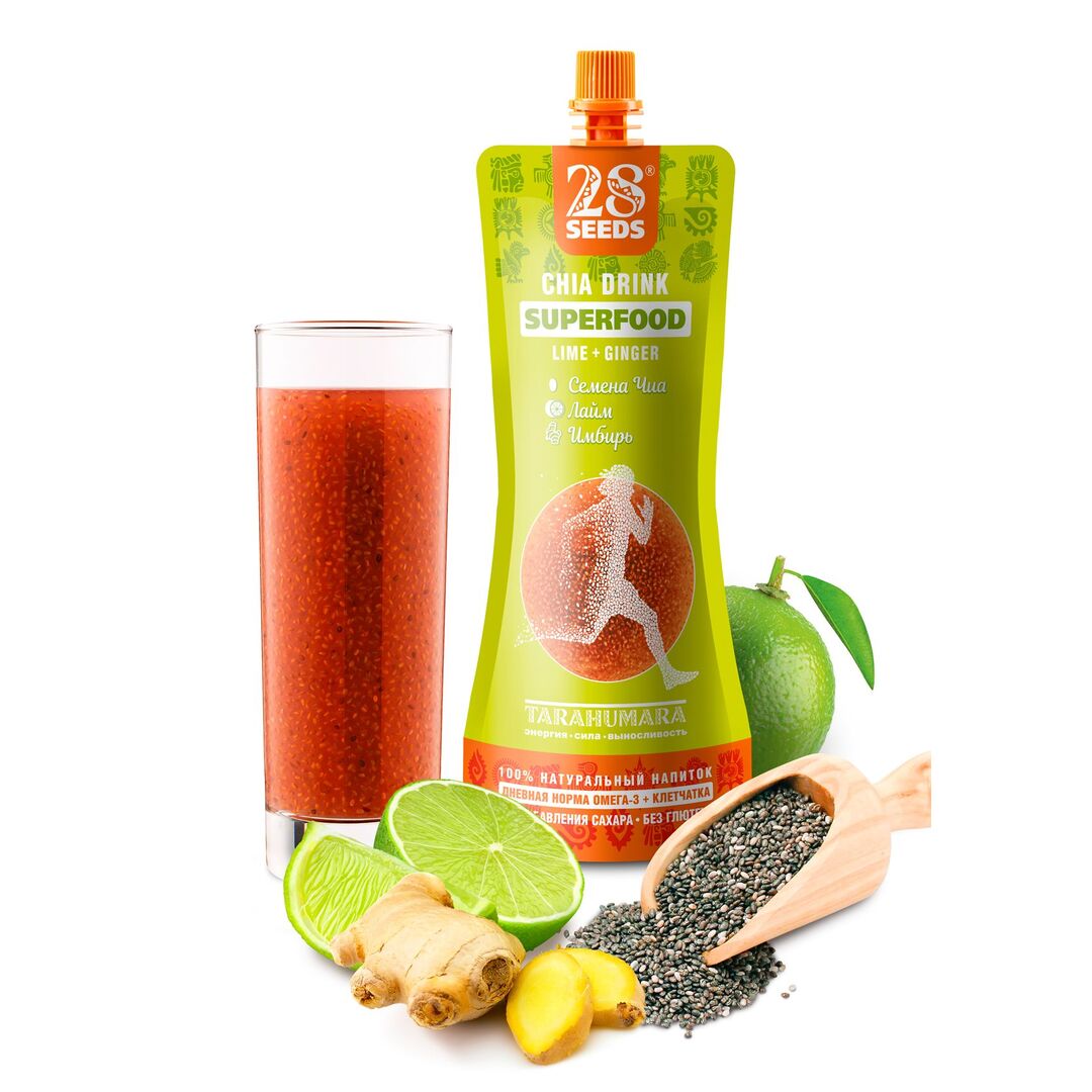 Напиток Чиа 28SEEDS, смузи без сахара СУПЕРФУД Лайм - Имбирь, изображение 2