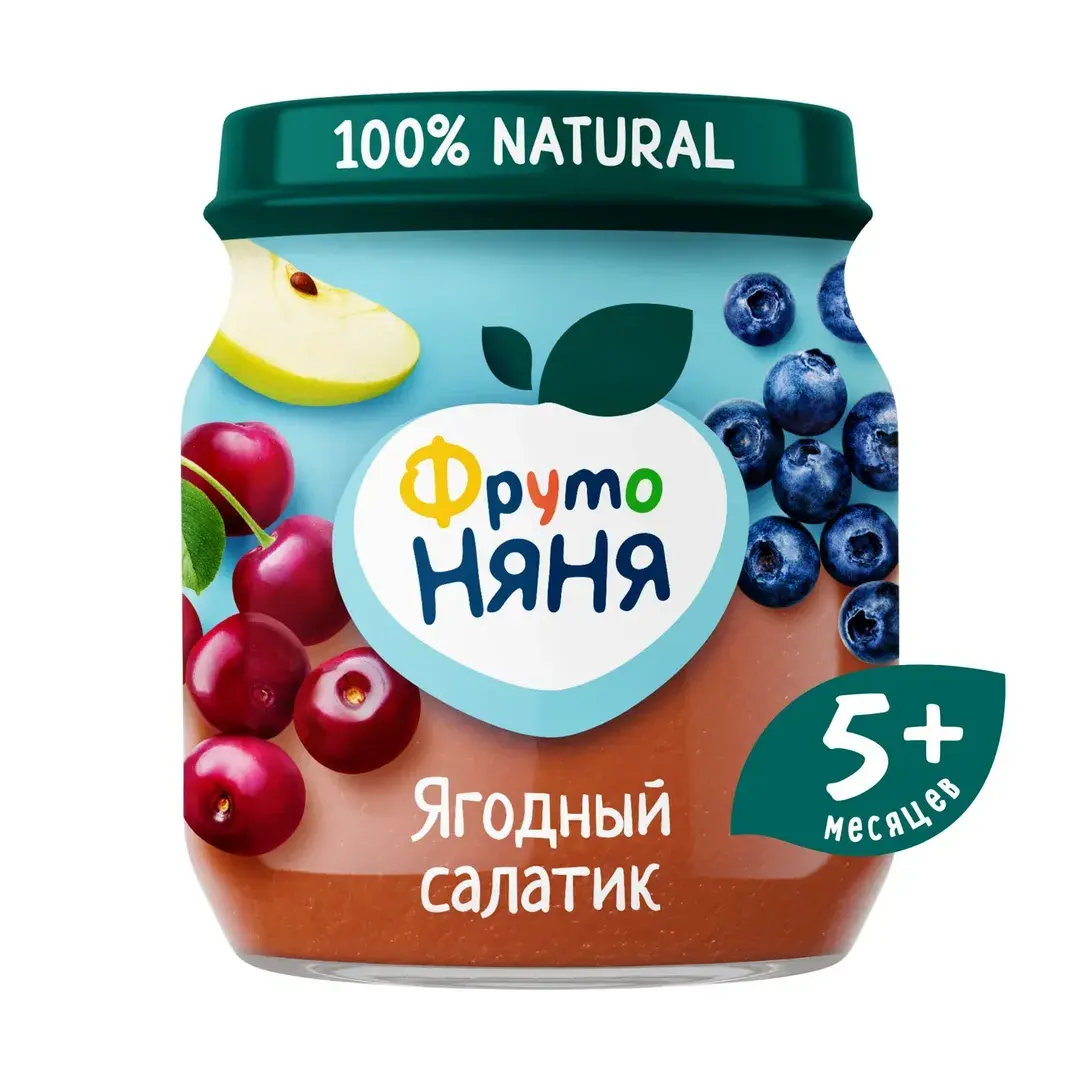 Пюре фруктовое ФрутоНяня с 5 месяцев, салатик из черники, 100 г x 12, изображение 2