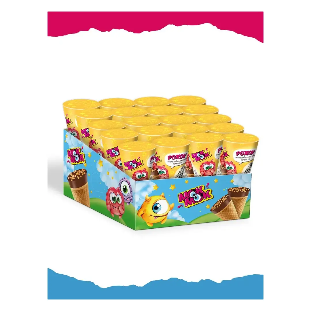 Конфеты детские Мок Мок вафельные рожки с шоколадом и орехами, 20 шт по 25 г, изображение 5