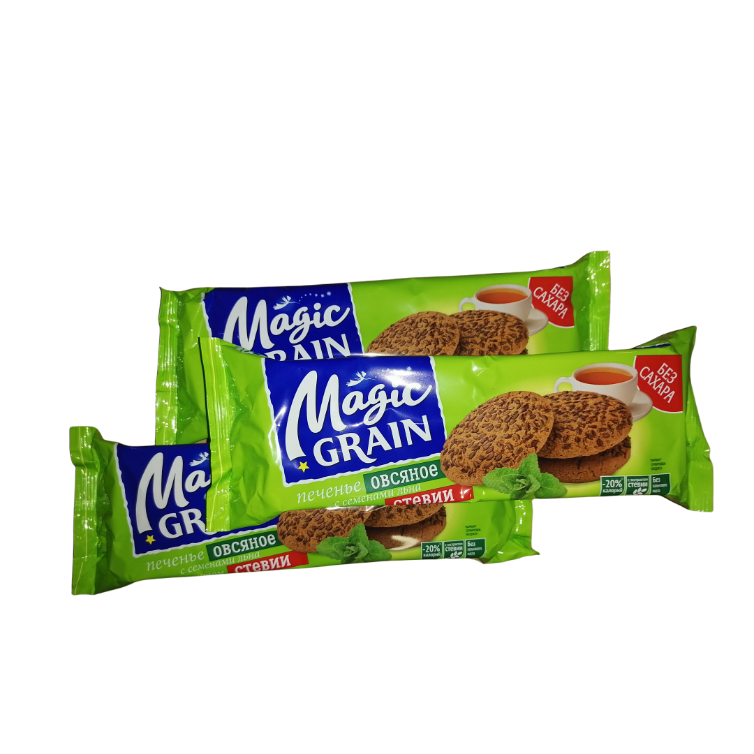 Печенье овсяное сдобное MAGIC GRAIN с семенами льна и экстрактом стевии, 150 г - 5 шт.