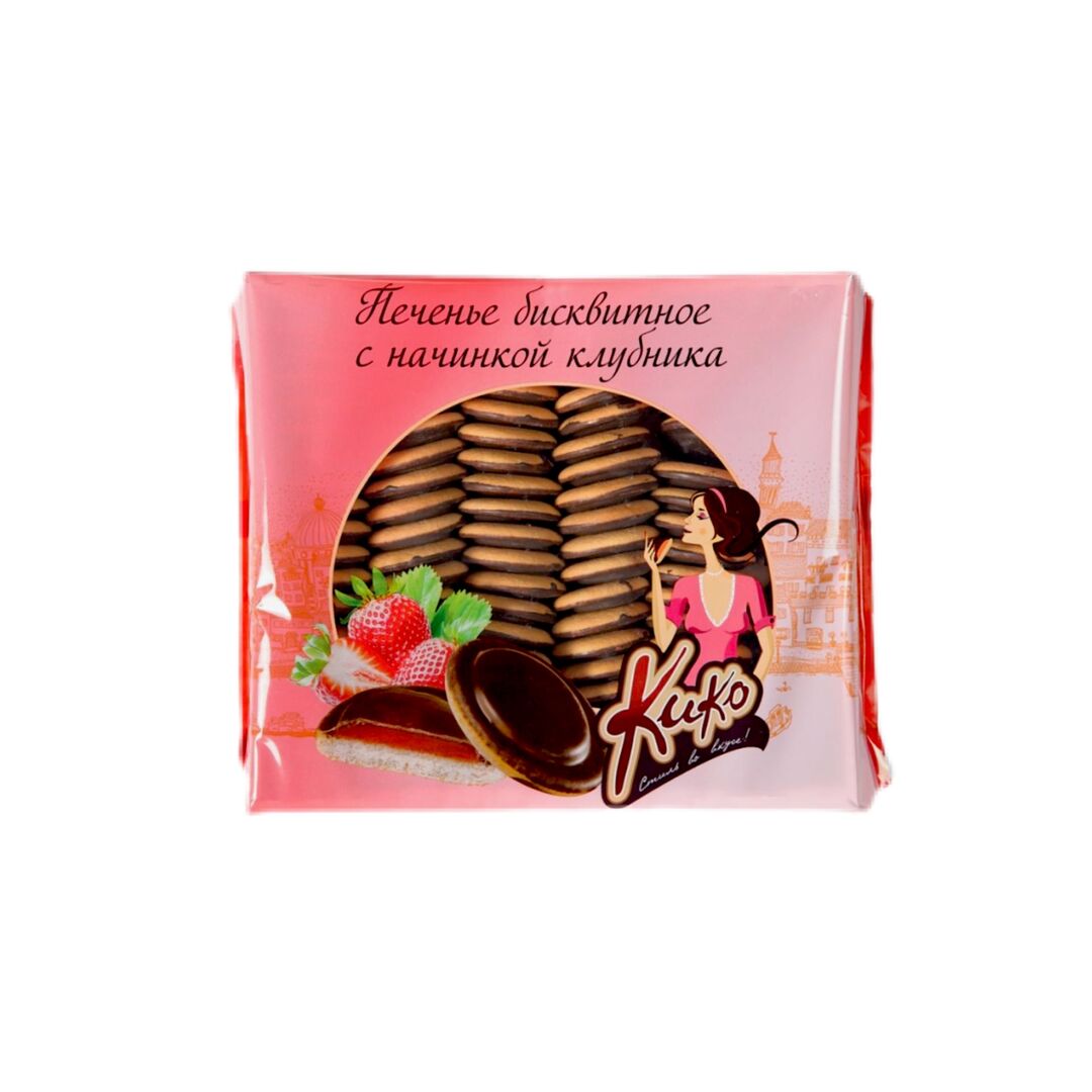Печенье  бисквитное "КиКо" в глазури/ с начинкой "КЛУБНИКА" / 600г