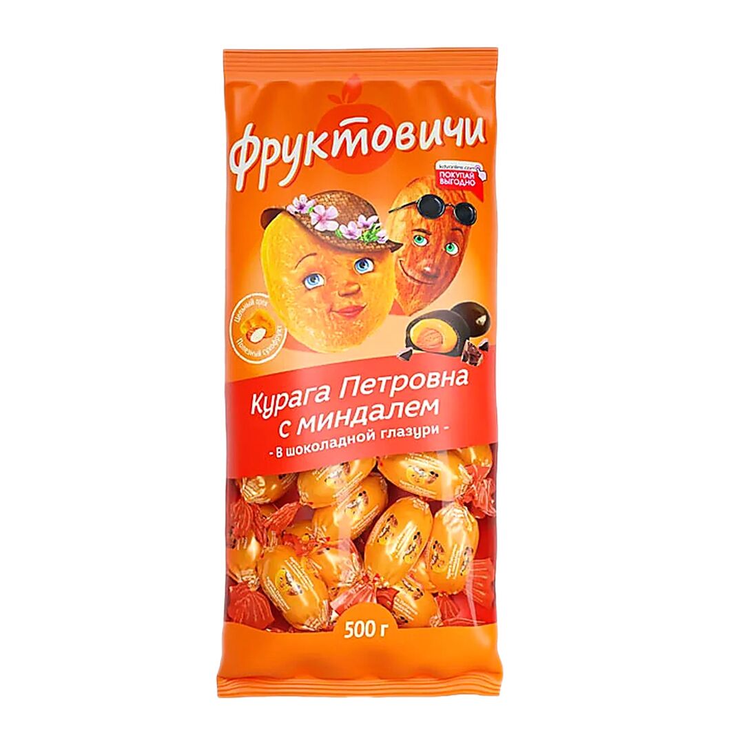 "Фруктовичи", конфеты "КУРАГА ПЕТРОВНА" с миндалём в шоколадной глазури (упаковка 0,5 кг)