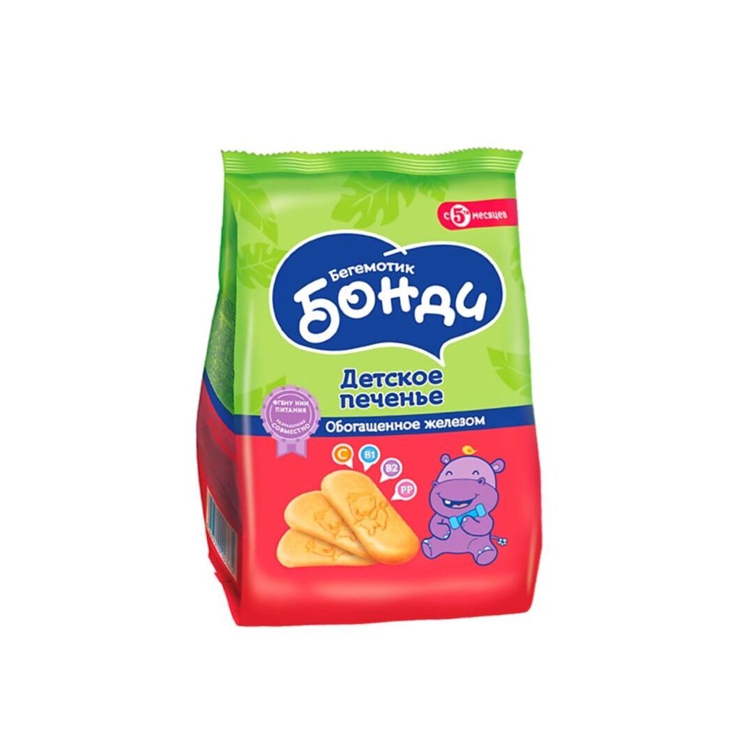Детское печенье обогащенное Железом "Бегемотик Бонди" /2штХ180г, изображение 2