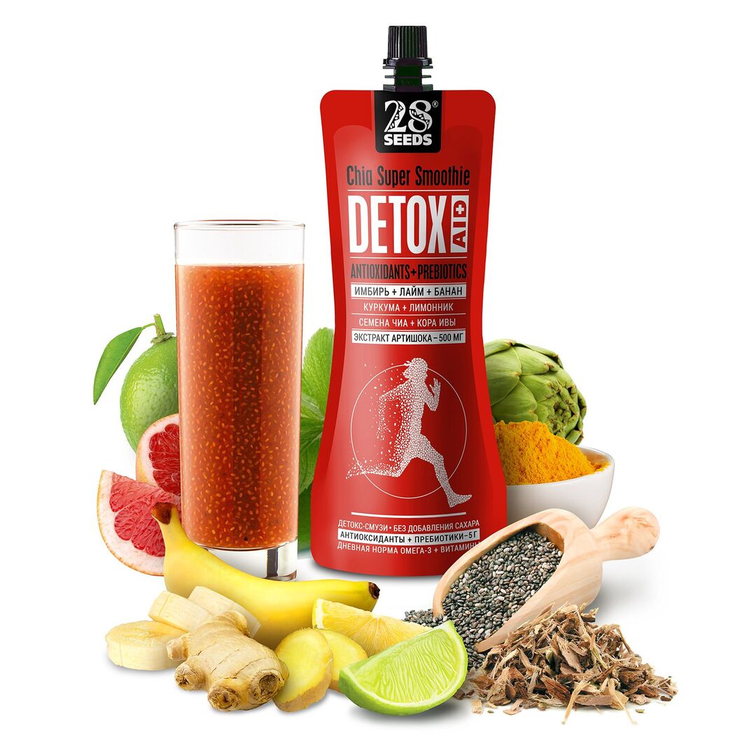 Супер-смузи 28SEEDS, смузи без сахара Чиа ДЕТОКС Имбирь + Лайм + Банан, изображение 2