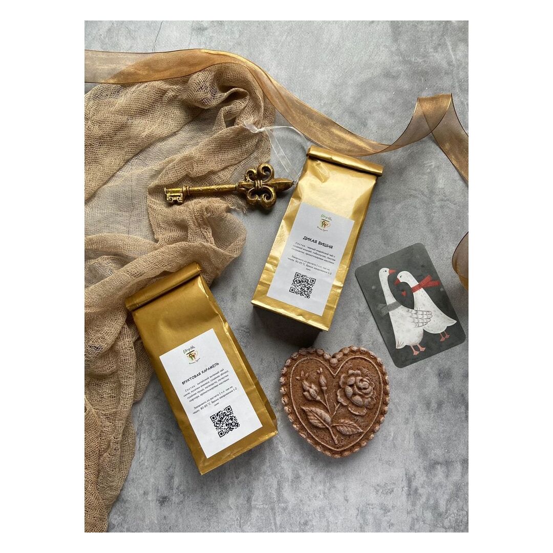 Подарочный набор с шоколадным сердцем. (Пряник печатный, листовой чай), изображение 2