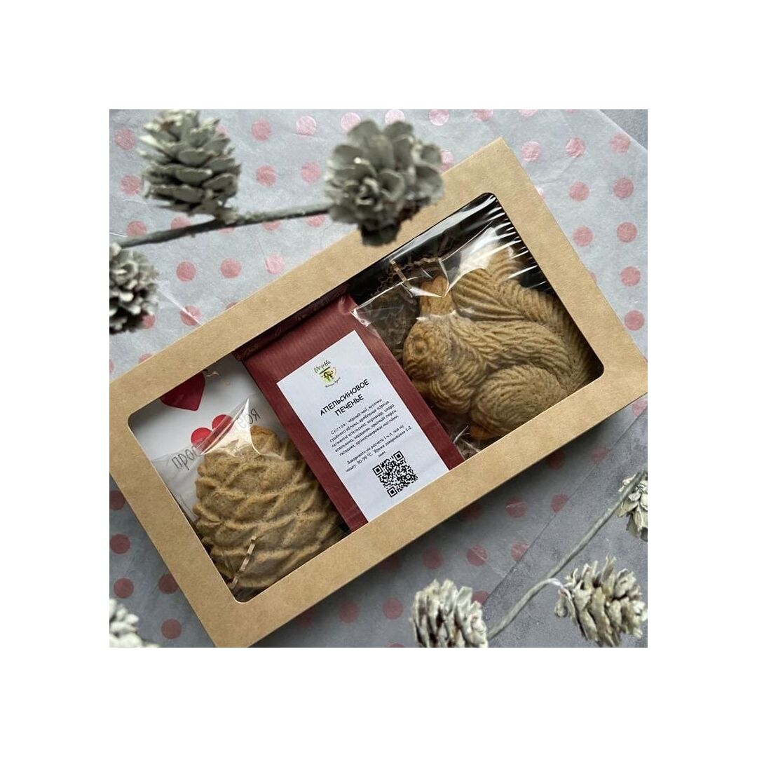 Подарок с чаем и пряниками Белка (начинка кедровые орехи-клюква), изображение 6