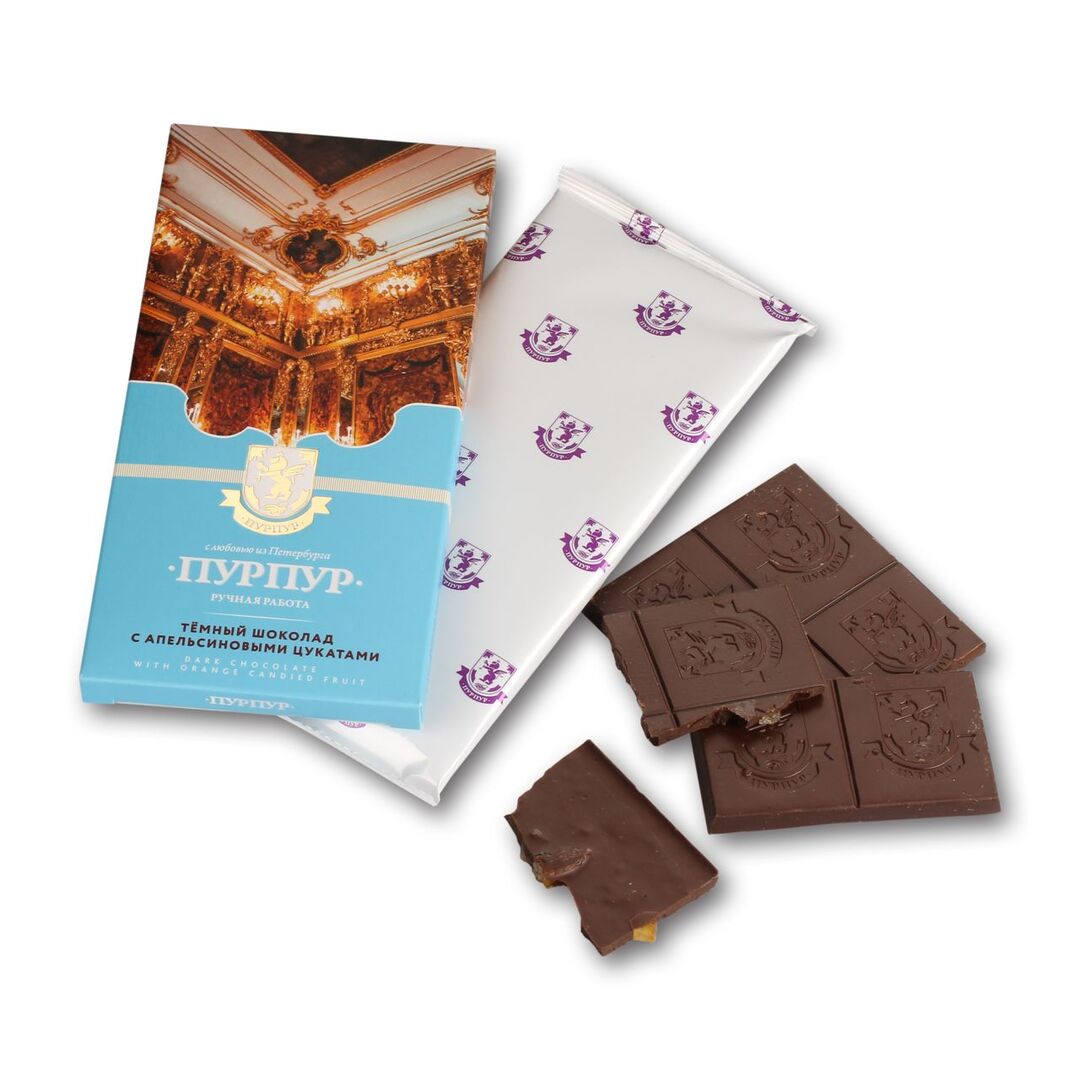 Темный шоколад с апельсиновыми цукатами ручной работы Пурпур Санкт Петербург, изображение 2