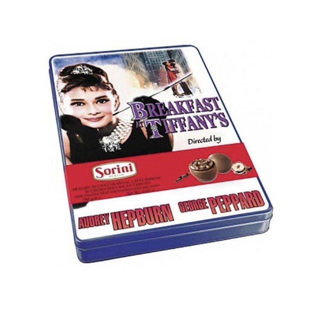 Шоколадные конфеты Sorini "Завтрак у Тиффани" с начинкой из крема-капучино 188 г (жестяная коробка) Италия, изображение 2