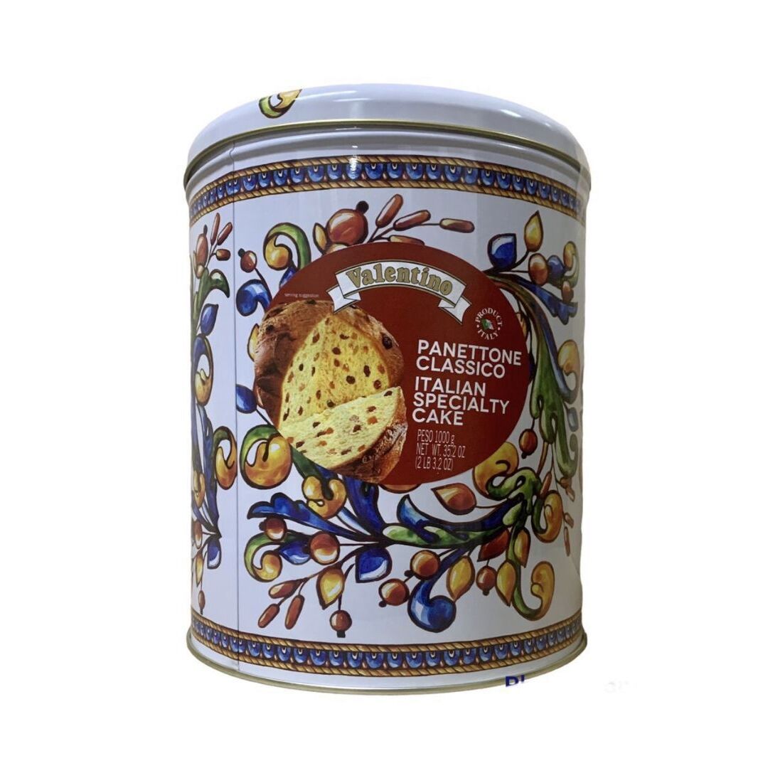 Кулич ( кекс) Panettone с изюмом и цукатами Valentino 1000 гр в жестяной банке Италия, изображение 2