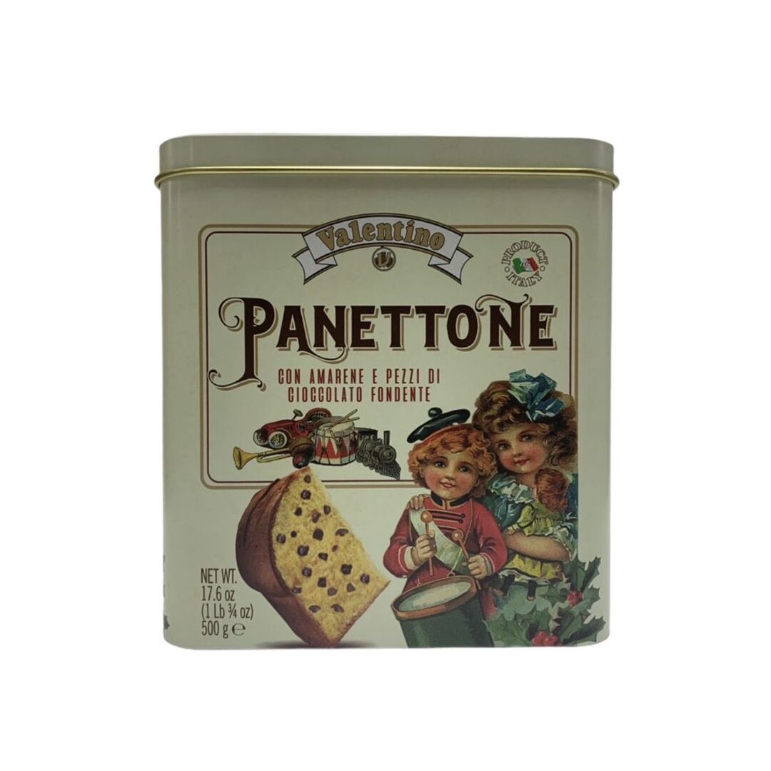 Кекс (кулич) Panettone VALENTINO с кусочками шоколада и вишней 500гр жестяная коробка  Италия, изображение 3