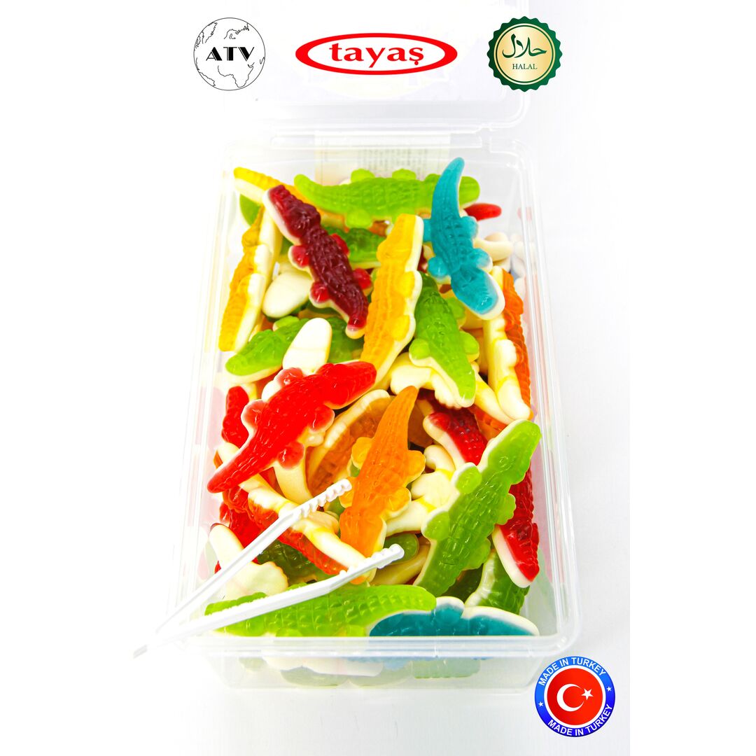 Жевательный мармелад DAMLA TAYAS, Крокодил большой, контейнер, 1кг желейный, изображение 2