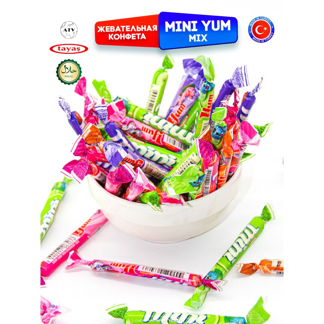 Жевательные палочки Tayas, конфетки ассорти MINIYUM 4 вкуса 700г., изображение 10