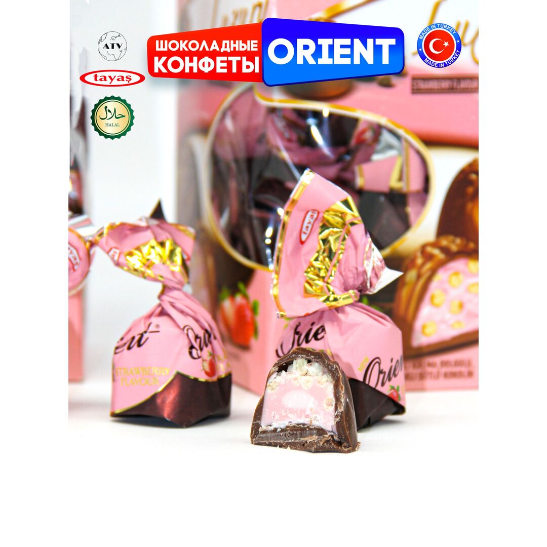 Шоколадные конфеты Orient со сливочно-клубничным кремом и хрустящими криспи, 265г, изображение 16