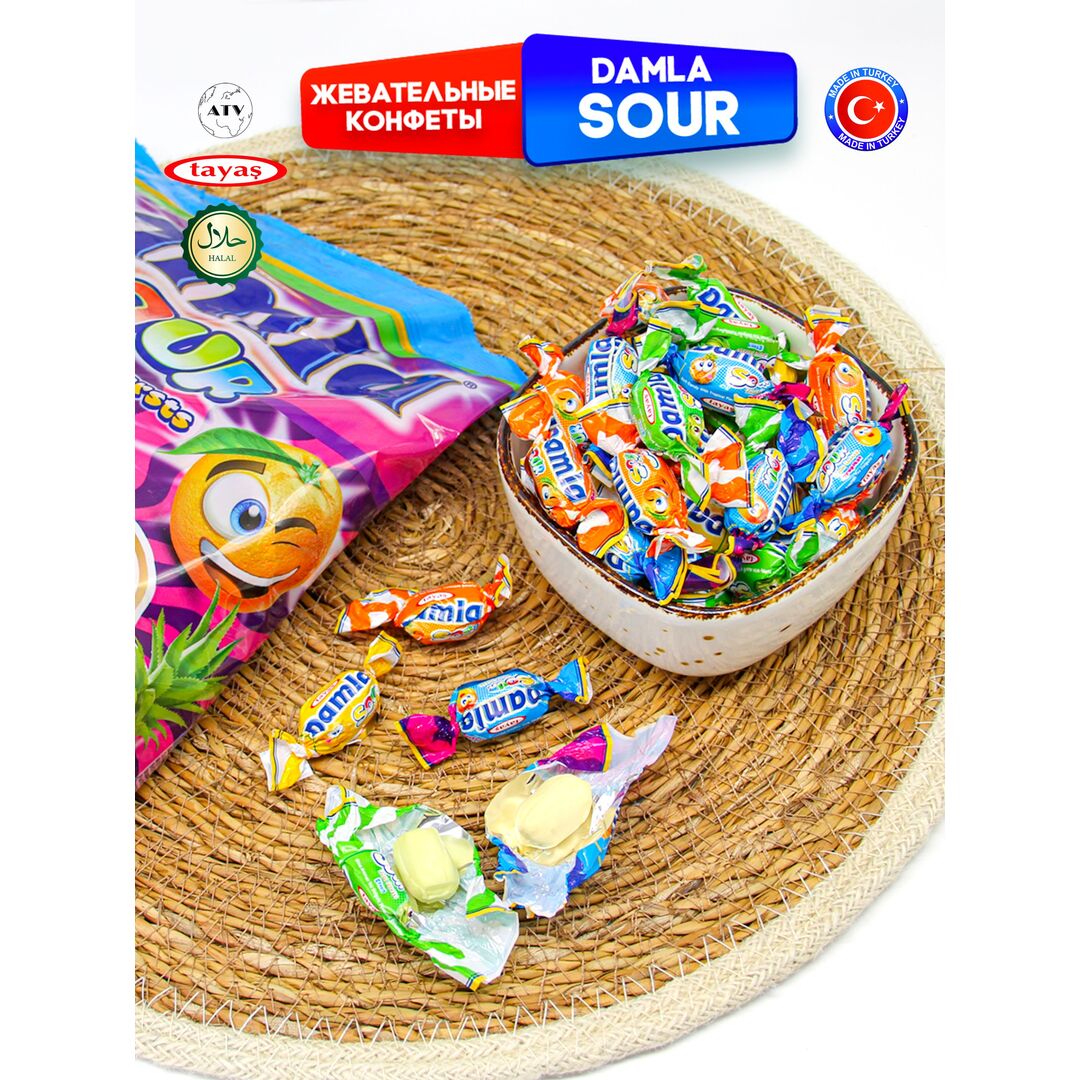 Жевательные конфеты Damla Sour Fr ассорти с кислой начинкой, 1 кг, изображение 3