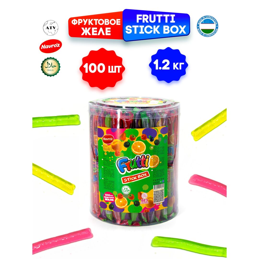 FRUTTI STICK BOX Фруктовое желе NAVROZ, желейные стики 100 штук по 12 г 3 вкуса, изображение 2
