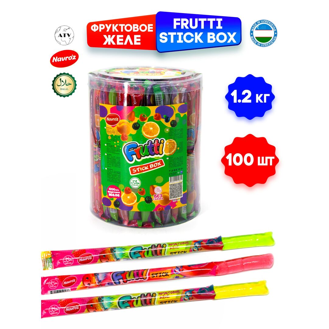 FRUTTI STICK BOX Фруктовое желе NAVROZ, желейные стики 100 штук по 12 г 3 вкуса, изображение 4