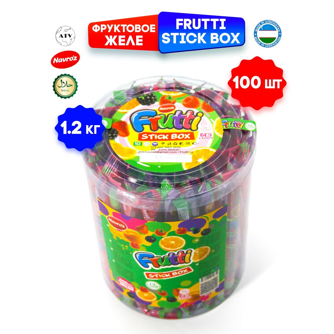 FRUTTI STICK BOX Фруктовое желе NAVROZ, желейные стики 100 штук по 12 г 3 вкуса, изображение 6