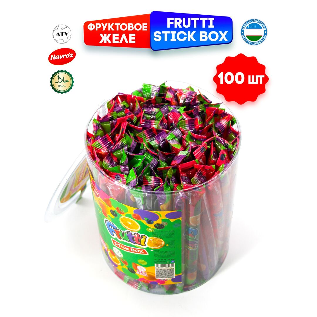 FRUTTI STICK BOX Фруктовое желе NAVROZ, желейные стики 100 штук по 12 г 3 вкуса, изображение 10
